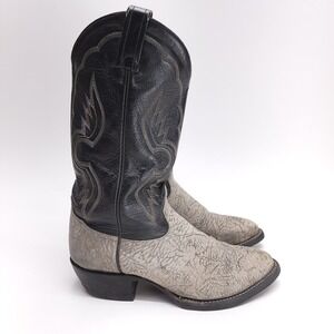 Tony Lama Suede Bull Shoulder Western Cowboy Boots 6253 Grey Black Leather 9.5 D